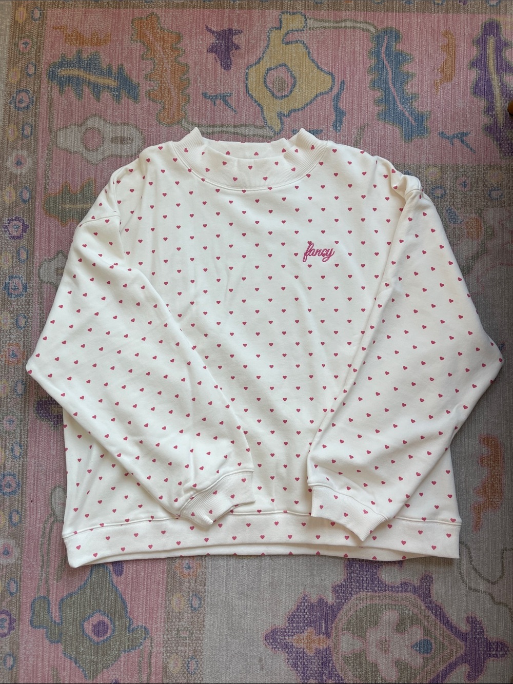 Fancy Heart-Print Cream Sweatshirt